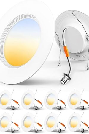 Amico 5/6 inch 3CCT LED Recessed Lighting 12 Pack, Dimmable, Damp Rated, 12.5W=100W, 950LM Can Lights with Baffle Trim, 3000K/4000K/5000K Selectable, Retrofit Installation - ETL & FCC Certified