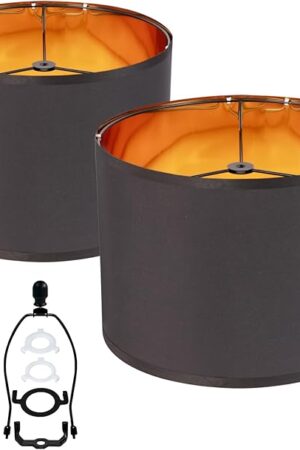Black Large Farmhouse Drum 12 Inches Lamp Shades Set Of 2 Vintage Barrel Barrel Decorative,For Table Lamps,For Floor Lamps，For Wall Lamp Lamp Shade Harp Holder Included