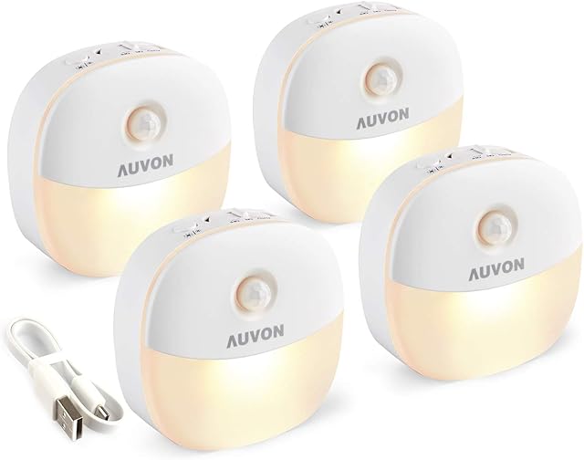 AUVON Night Light Closet Light Warm White 4 Pack