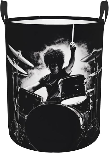 Drummer Laundry Basket Foldable Waterproof Laundry Hamper Clothes Storage Bin With Handles Oxford Cloth Toy Organizer Basket For Bathroom Laundry Bedroom Medium