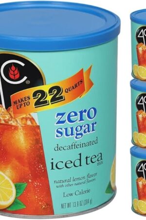 4C Zero Sugar Powdered Drink Mix Cannisters, Zero Sugar Decaffeinated Iced Tea 3 Pack, 22 Quarts, Family Sized Cannister, Low Calorie, Thirst Quenching Flavors