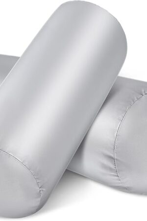2 Packs Round Neck Pillow Case Covers, 16.1x5.9inch Cervical Neck Roll Pillow Cover Soft Round Pillow Covers with Zipper Bolster Pillowcases Silk Cylinder Pillow Case Covers for Hair & Skin