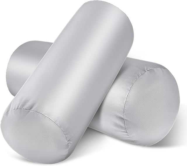 2 Packs Round Neck Pillow Case Covers, 16.1x5.9inch Cervical Neck Roll Pillow Cover Soft Round Pillow Covers with Zipper Bolster Pillowcases Silk Cylinder Pillow Case Covers for Hair & Skin