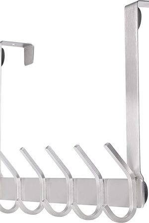 YUMORE Over The Door Hooks, SUS304 Stainless Steel Heavy Duty Door Hanger for Coats Robes Hats Clothes Towels, Hanging Towel Rack Organizer, Easy Install Space Saving Bathroom Hooks, Brushed Finish