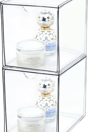 Youngever 2 Pack Large Stackable Organizer Drawers, Stackable Makeup Organizer, Stackable Makeup Storage, Clear Cosmetic Organizers, Makeup Organizer Drawers (6" x 8" x 7")