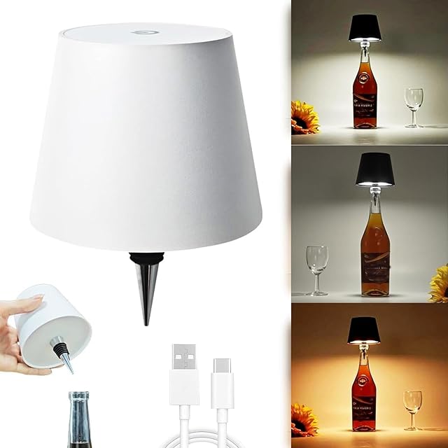 Wireless Bottle Lamp,Portable LED Wireless Bottles Lamp with 3 Modes Light Imming,Rechargeable Light Head,Touch Table Lamp for Bedroom,Decoration Lamps Student Birthday Gifts (White)