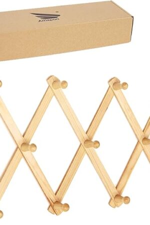 AMAPON Accordion Style Expandable Wall Wooden Coat Rack 13 Hooks (Pegs) Hang Hats Jackets Coffee Mug Purses Necklaces Towels Cap Leash Scarves Data Line Kitchenware
