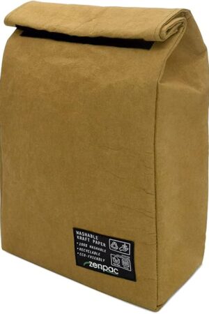 ZENPAC Small Brown Lunch Bag, Reusable & Washable Kraft, Leakproof Sack for Work, School, Picnic, Food, Beverages, Snacks, Travel, 8.5x4.5x12 Inches