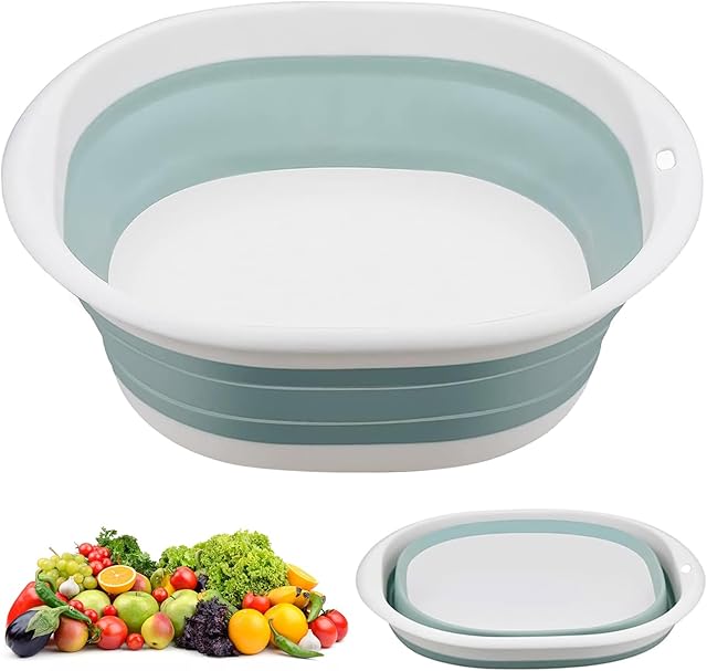 Collapsible Wash Basin Portable Laundry Basin Plastic Basket Multi Purpose Outdoor Travel Basin Camping Sinks Space Saving for Dishwashing Washing Fruit and Vegetables Laundry Hiking (Blue, M)