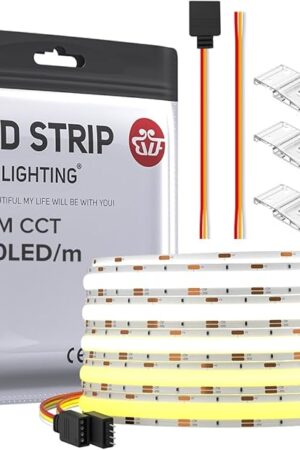 BTF-LIGHTING FCOB COB LED Strip CCT Flexible High Density 16.4FT 640LED/m Tunable 3000K-6000K CRI 90+ Dimmable Light Ribbon for Bedroom Kitchen Indoor Decoration DC24V(No Adapter or Controller)