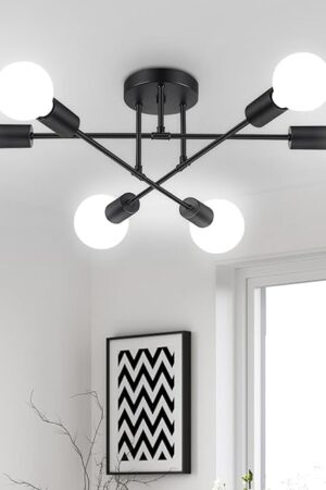 Ceiling Light Fixture, 6-Light Ceiling Light Chandelier, Modern Dinning Room Light Fixture, Sputnik Light Fixtures Ceiling Mount, Ceiling Light Fixtures Semi Flush Mount Light Fixture for Living Room