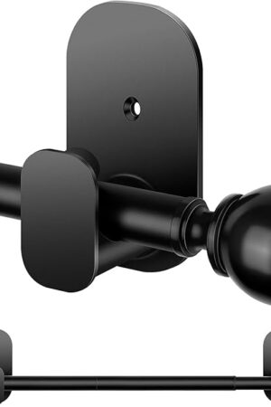 Black No Drill Curtain Rods for Windows 48 to 84 inch, USFOOK 5/8 Inch No Drill Drapery Rods with 3M Adhesive Holders, Apartment Friendly Curtain Rod with Round Finials