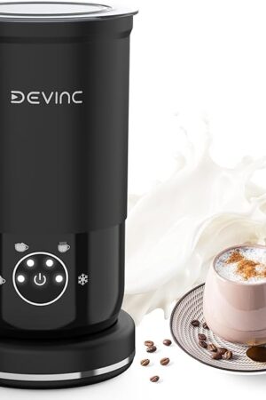 DEVINC Milk Frother, 4-in-1 Milk Frother and Steamer, Hot and Cold Foam Maker and Milk Warmer with Auto Shut-Off, Electric Frother for Coffee, Latte, Cappuccino, Matcha