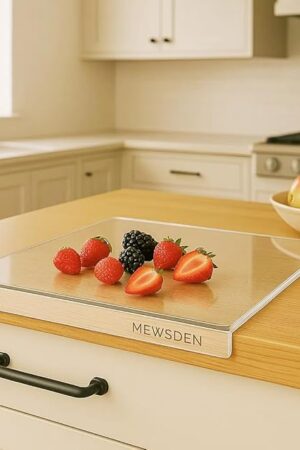 Acrylic Cutting Board with Counter Lip, Clear Cutting Boards for Countertop Protector, Non-Slip Cutting Board for Kitchen Counter, Aesthetic Kitchen Decor Gadgets House Warming Gifts(16.1"x12.5")