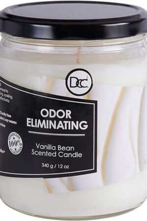 Vanilla Bean Odor Eliminating Highly Fragranced Candle - Eliminates 95% of Pet, Smoke, Food, and Other Smells Quickly - Up to 80 Hour Burn time - 12 Ounce Premium Soy Blend