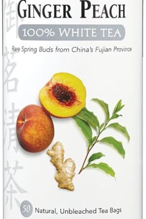 The Republic of Tea – Ginger Peach 100% White Tea Bags, Steeps 50 Low-Caffeinated Cups
