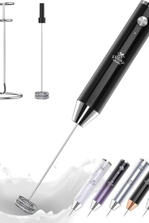 Zulay Kitchen Lux Rechargeable Milk Frother Handheld - Powerful 2-Speed Motor, Fully Waterproof, 2000mAh Battery - Drink Mixer For Latte, Cappuccino, Matcha, Protein Powder - Black