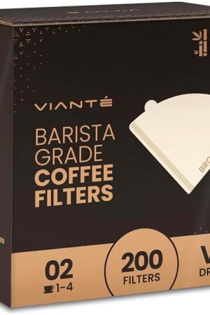 Vianté V60 Coffee Filters. Pour Over Coffee Filter Size 2 Brown Unbleached Filters From Natural Bamboo Fibers (200 Count)