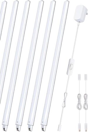 Cefrank Cabinet Lighting 6-Pack 12 inch Seamlessly Linkable Strip Light Bars for Cabinet, Kitchen, Shelf, Workbench, Cupboard Lighting, 1200 Lumen Cold White 6000K