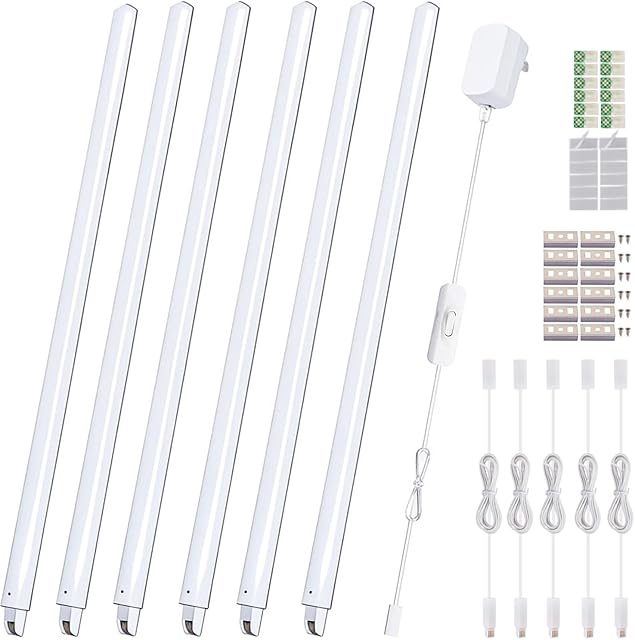 Cefrank Cabinet Lighting 6-Pack 12 inch Seamlessly Linkable Strip Light Bars for Cabinet, Kitchen, Shelf, Workbench, Cupboard Lighting, 1200 Lumen Cold White 6000K