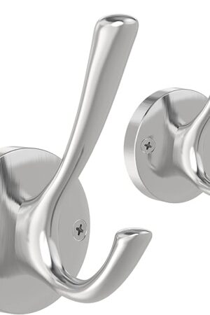 Brushed Nickel Wall Hooks Towel Hooks, 2 Pack Coat Robe Hook Heavy Duty Bathroom Double Hook Wall Mounted, Hand Towel Hooks for Closet Entryway Cubicle Kitchen