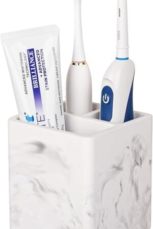 Diatomite Toothbrush Holders for Bathrooms, Electric Toothbrush and Toothpaste Holder 3 Slots Tooth Brush Organizer for Bathroom Countertop, Shower, Vanity - Marble White