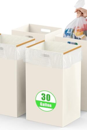 30 Gallon Disposable Trash Cans with Built-in Handles, 4 Pack Extra Large Portable Trash Can, Waterproof Layer Reusable Garbage Can, Recycling Bins, Extra-Thick Recycled Cardboard, Perfect for Parties