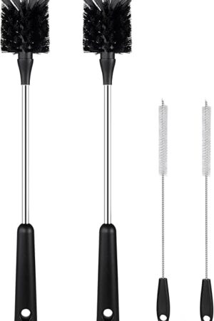 [4 Pack] Water Bottle Brush & Straw Cleaner Set,Stainless Steel Long Handle Baby Bottle Scrub Cleaning Brush for Sports Bottles, Cups, Dishes, Coffee Mugs, Glasswares, Tumblers, Wine Decanters