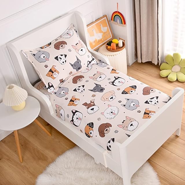 2PCS Soft Fitted Sheet and Pillowcase Set Doggy Printed Puppy Pattern Twin Size