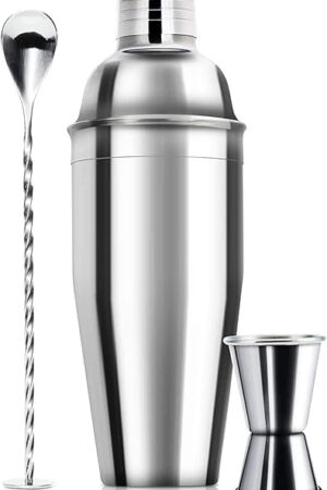 WPHUAW Cocktail Shaker Set - Professional 24 oz Drink Shaker with Measuring Jigger & Mixing Spoon Stainless Steel Bar Tools Built-in Bartender Strainer for Shakers Bartending