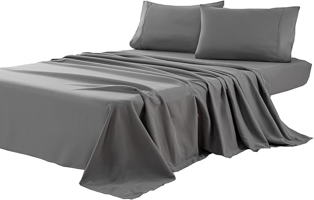 Kingnex Oversized King Flat Sheet 132x110 for Extra Wide King or California King Size Bed Durable Soft Double Brushed 1800 Microfiber Top Sheet Only Grey