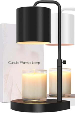 Candle Warmer Lamp Adjustable Height Dimmable with Timer Large Jar Candles Compatible - No Flame Scented Wax Warmer with 2 Bulbs - Mothers Day Gift - Black