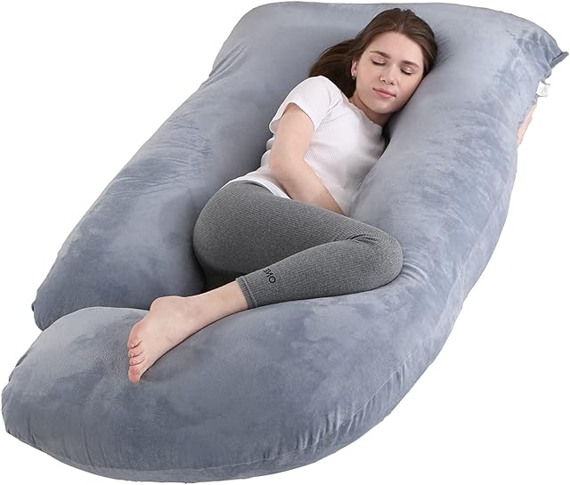 Pregnancy Pillow J-Shaped Full Body Pillow, 59 inch with Velvet Cover Easy to Remove and Wash, Support Pregnant Women's Backs Legs and HIPS, Improve Sleep,Pregnancy Pillow for Women ,Gray