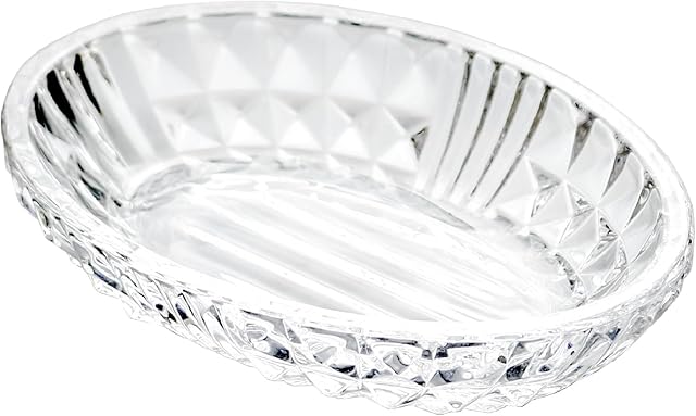 Clear Glass Soap Dish, Oval Bar Soap Holder with Embossed Raised Sides for Bathroom, Sink and Kitchen