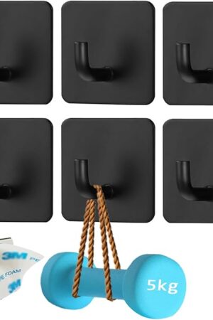 3 M Adhesive Wall Hooks for Hanging Heavy Duty Towels Hangers Black Robe for Bathroom Kitchen Clothes Keys Sticky Home Storage (Black,6 Pack)