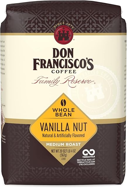 Don Francisco's Premium Vanilla Nut Medium Roast Whole Bean Coffee - 100% Arabica Beans, Perfect for Drip, Pour Over, and French Press - Carefully Sourced, Family-Crafted Since 1870 (20 oz Bag)