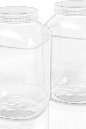 ZOOFOX 2 Pack Clear Plastic Jars, 1.5 Gallon Square Storage Containers with Screw-On Lids, Refillable Empty Jars for Kitchen & Household Storage of Dry Goods, Peanut, Candy, Airtight