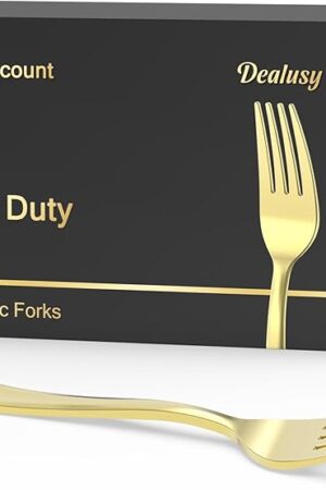 100 Count Heavy Duty Gold Plastic Forks Disposable, BPA-Free, Heat Resistant, Solid and Durable Premium Plastic Disposable Forks for Party Supply