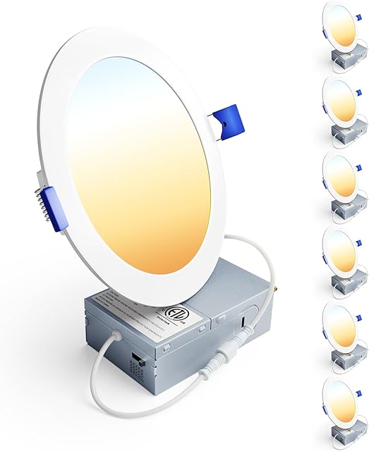 Ensenior 6 Pack 6 Inch LED Recessed Light, Dimmable, 2700K-5000K 5CCT, 1200LM High Brightness, 12W 120V, Damp Rated, ERL-12X-ETL, Ultra-Thin Canless Wafer Ceiling Light - ETL & FCC & IC