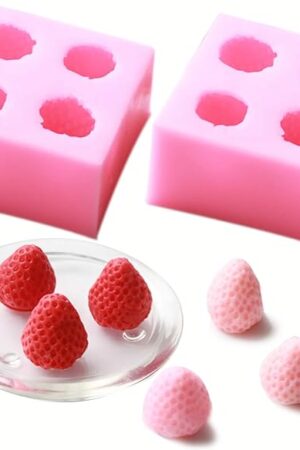 2 Pieces 3D Strawberry Silicone Mold,Food Grade Safety Silicon Materials for Baking Mousse Dessert Molds Ice Cube Jello Cake Chocolate Truffle Mold Pastry Fruit Shape Ice Cream Mould