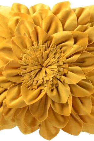 Decorative 3D Flower Throw Pillow Covers Soft Velvet Handmade Pillowcases Cushion Covers for Couch Bed Living Room Home Decor 18x18 Inch Yellow