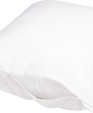 Amazon Basics Standard Pillowcase with Zipper, 100% Cotton Hypoallergenic, Pillow Protector, White (27 x 21 Inches), Pillows Not Included