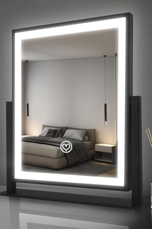 Beelux Hollywood Style Vanity Mirror - 12 in Black Makeup Mirror with Light, Dimmable Lights, Smart Control, Adjustable Warm White/Natural/Daylight, 360°Rotation for Makeup Enthusiasts