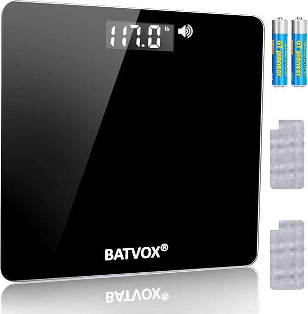 BATVOX Wide Talking Scales for Body Weight Accurate Digital Talking Bathroom Body Scale,Large LCD Screen,400 lb,Auto On & Off for Elderly Or Visually Impaired, Includes Batteries