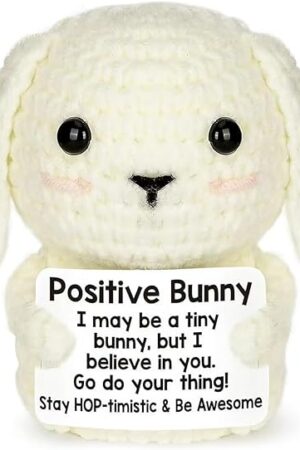The Positive Crochet Bunny Stuffed Animal - Cute Motivational Bunny for Emotional Support, Easter Gifts, Unique Gift for Women, Men, Inspirational Decor for Birthday, Valentines, and More