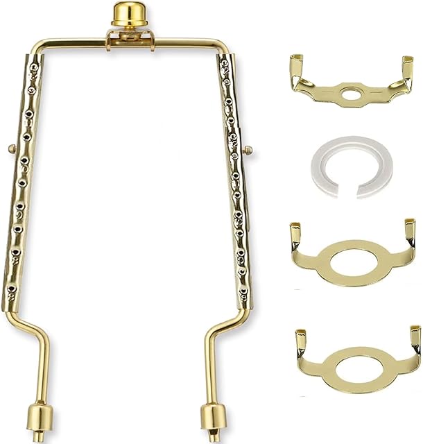 8 9 10 11 12 inch Lamp Shade Harp Holder, ALUCSET Adjustable Lamp Harp Kit, Fit Both Standard Lamp Rod and E14 E26 E27 Light Base UNO Fitter Adapter Converter Finial Set, Lampshade Bracket