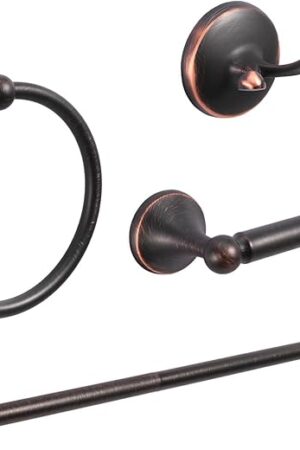 4-Piece Bathroom Hardware Set: Oil-Rubbed Bronze Bathroom Accessory Set, Towel Bars,Towel Ring,Toilet Paper Holder,Robe Hook, Wall Mounted,Optional Install Towel bar for 16 or 24 inch