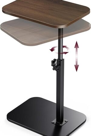 End Table C-Shaped Adjustable Pedestal Side Table Night Stand with 360° Rotating Top, Height Adjustable, Small Couch Living Room or Bedroom Versatile End Table for Sofa or Bedside, Rustic Brown