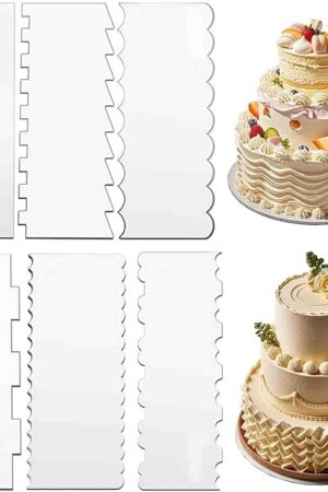 6-Piece Clear Acrylic Cake Decorating Scraper Set – Large Icing Smoothers and Edge Combs for Buttercream, Frosting, Mousse, and Baking Projects