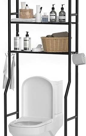 3-Tier Metal Over The Toilet Storage Bathroom Shelves Freestanding Black